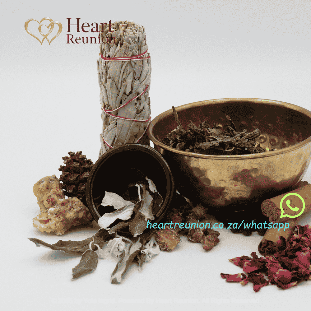 A bowl of assorted herbs and spices on a white surface.