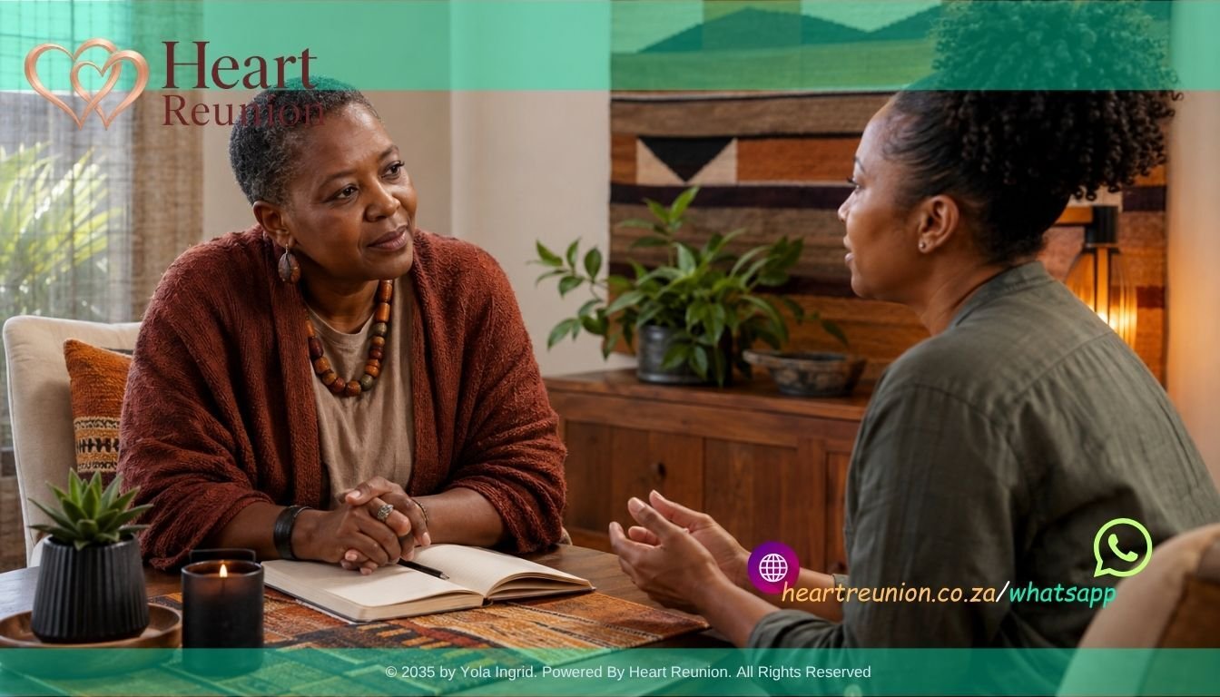 South African relationship guide listening to a woman during a private spiritual consultation in Johannesburg