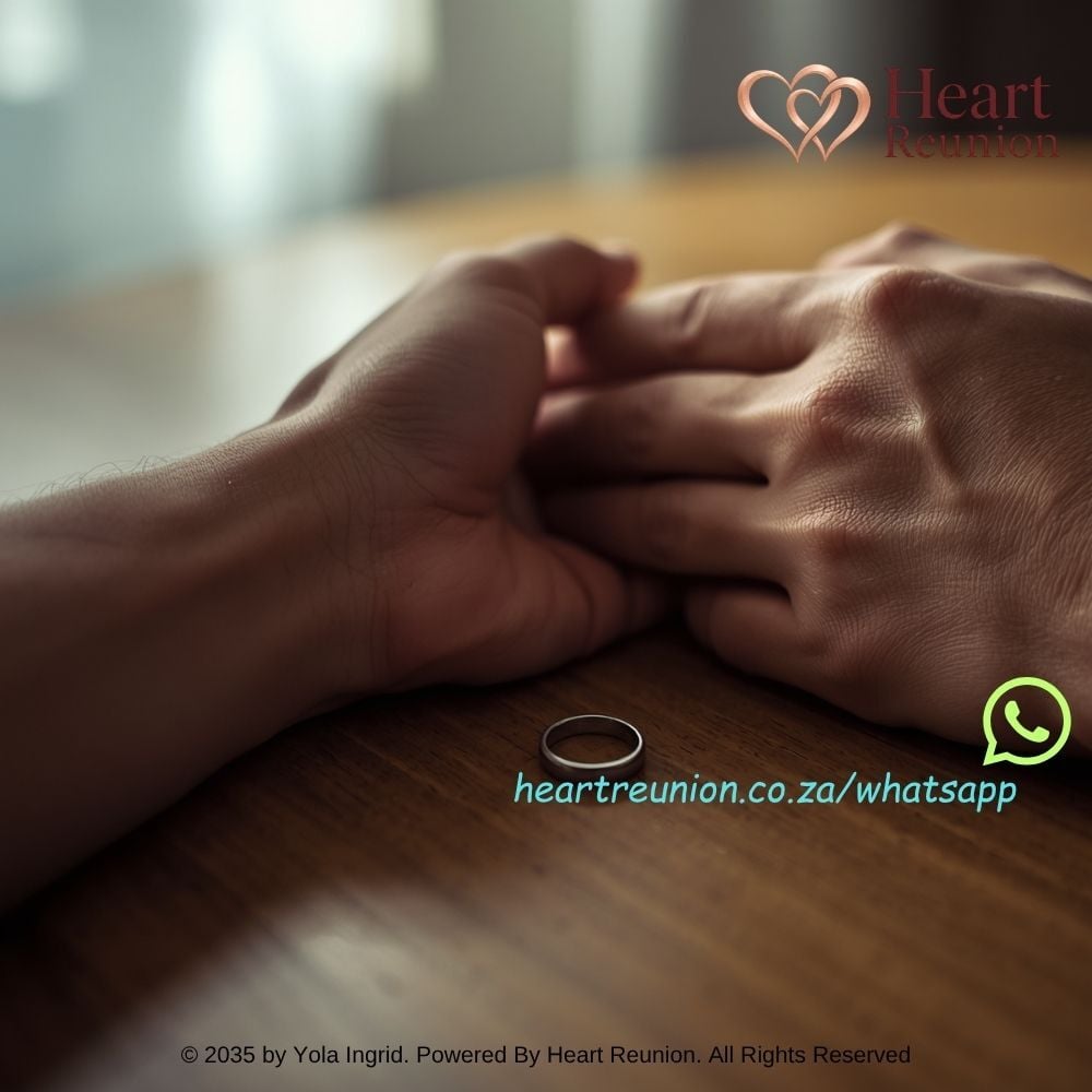Wedding ring resting beside two hands as a couple works through marriage difficulties